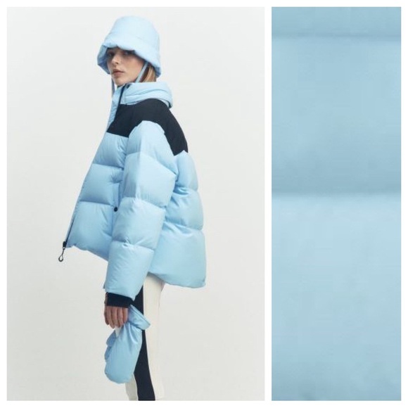 NWT. Zara Ski Collection Sky Blue Waterproof Down Puffer Jacket. Size S. - Picture 1 of 16